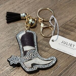 Juliet by Crystal Ave.Cowboy boot,hair hide look,silver rhinestone,key/bag charm
